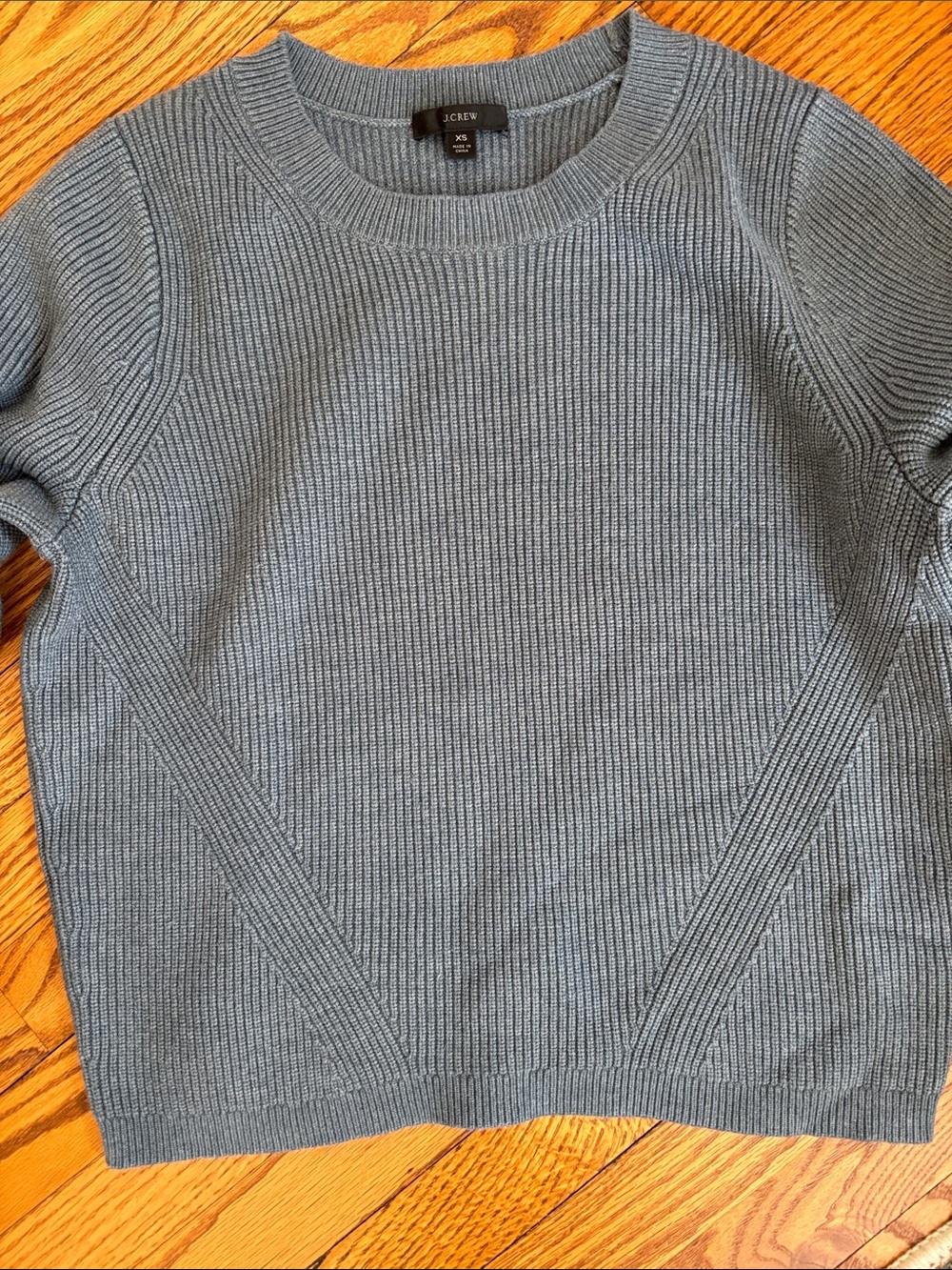 J. Crew Women's Slate Blue Ribbed Crewneck Sweater